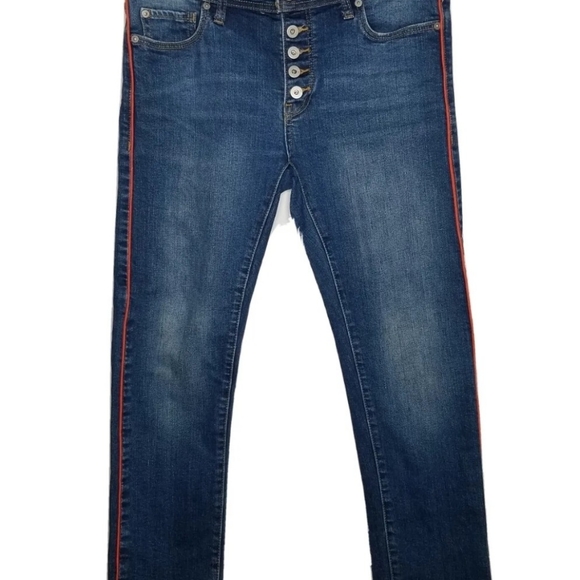 Pilcro and the Letterpress Red Stripe Relaxed Straight Jeans 28 - Picture 3 of 9